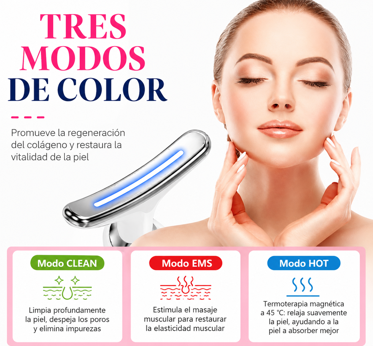 Masajeador Facial de 3 Luces LED