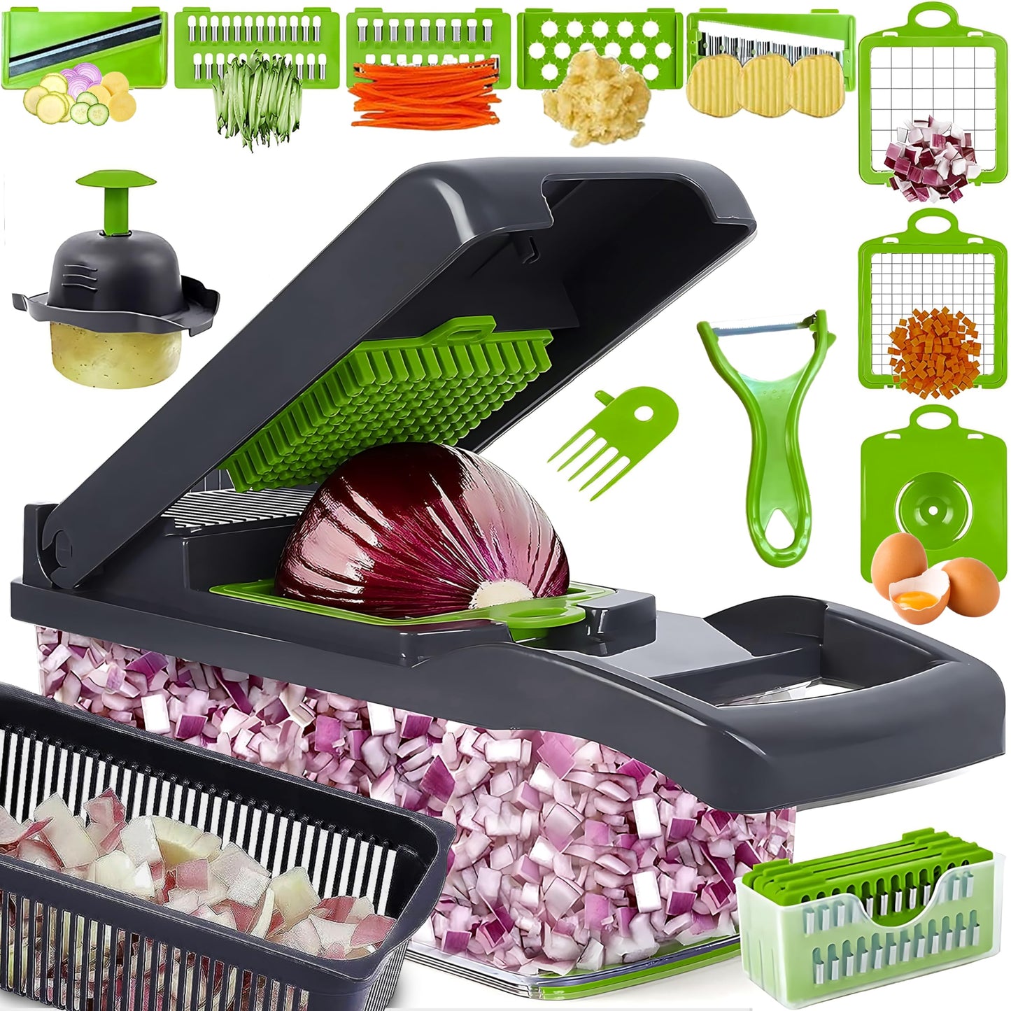 Picadora de verduras 15 en 1 multifuncional con 8 cuchillas reemplazables